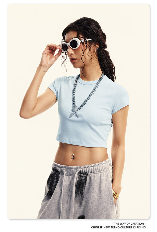 Fierce & Fitted 美式夏季修身素面短版上衣18 天空藍