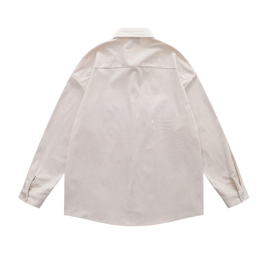 𝔼mbro 𝕊hirt𒉽日式復古刺繡設計感燈芯絨寬鬆襯衫外套(杏色)