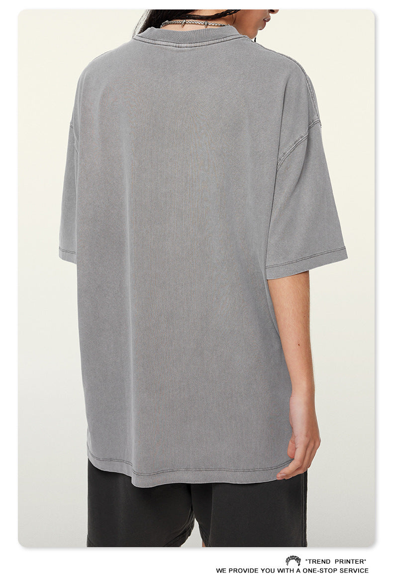 ▶𝔽𝕦𝕤𝕚𝕠𝕟 𝔽𝕠𝕔𝕦𝕤 ⌘𝓦𝓪𝓼𝓱𝓮𝓭 𝔀𝓲𝓷𝓭 ◀ 2025夏季美潮西海岸ins創意纸膠印花短袖潮牌oversize上衣 TZ-12