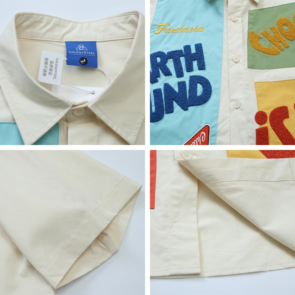 𝔼mbro 𝕊hirt𒉽美式復古字母毛巾繡設計感短袖休閒襯衫 C-243