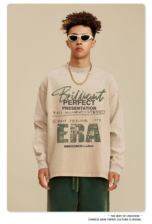 ♛𝔽𝕦𝕤𝕚𝕠𝕟 𝔽𝕠𝕔𝕦𝕤 ♛2025秋冬復古水洗印花大學T W-01