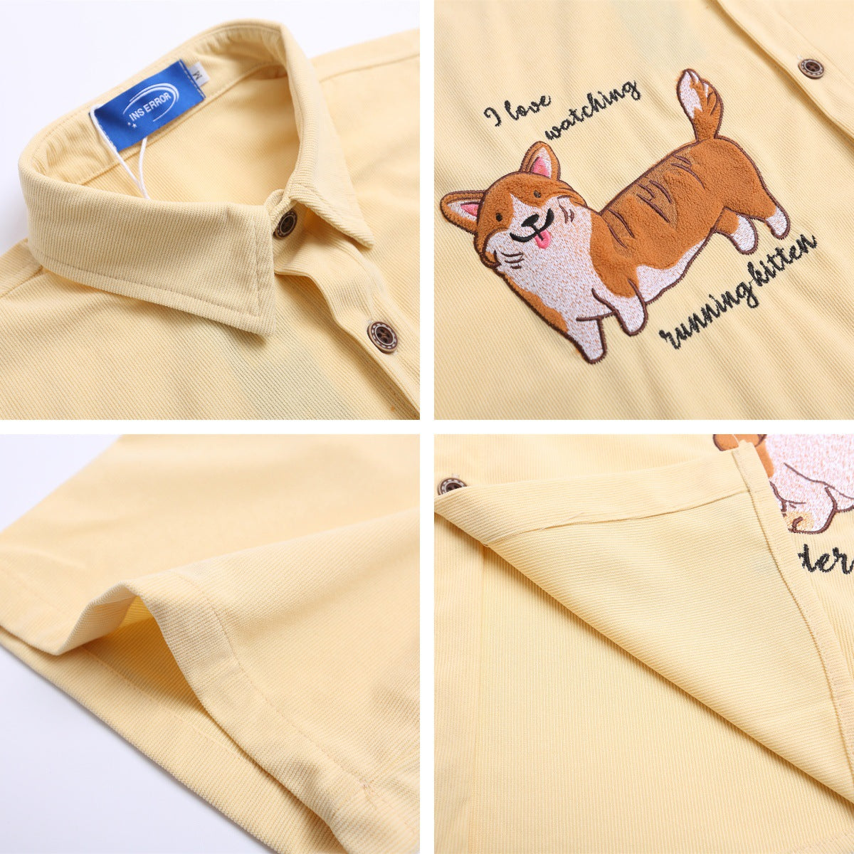 𝔼mbro 𝕊hirt𒉽美式復古可愛狗狗刺繡百搭寬鬆襯衫 IN639