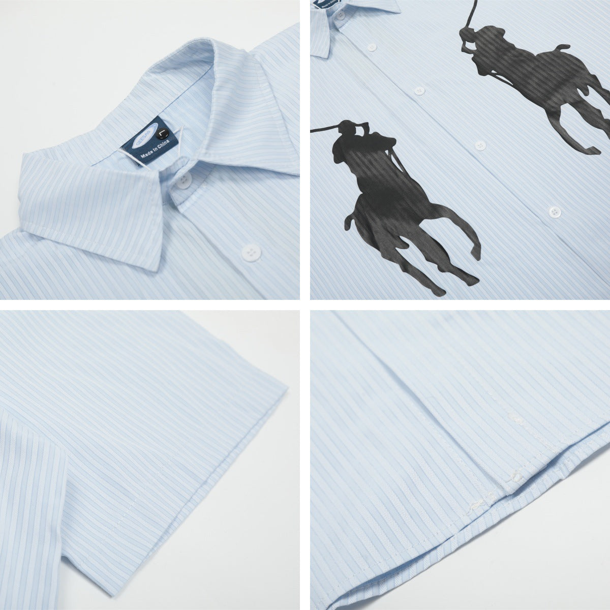 𝔼mbro 𝕊hirt𒉽美式復古印花條紋短袖寬鬆襯衫 GE-47