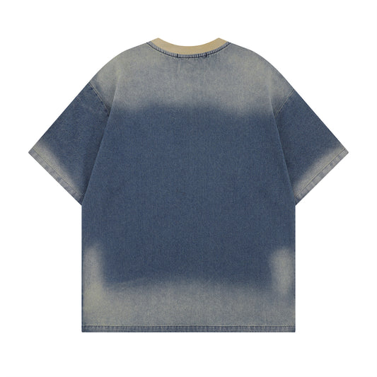 𝕃oose 𝔽it ☞𝟤𝟢𝟤𝟧 ☜美式復古牛仔做舊字母刺繡風格男女中性 T-Shirt寬版上衣 TH533