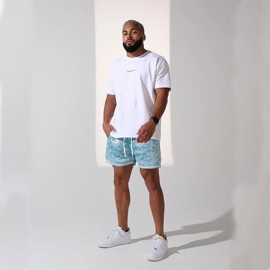 🔆𝔽𝕦𝕤𝕚𝕠𝕟 ☀ 𝔽𝕠𝕔𝕦𝕤 🔆 美式YOUNG 腰果花短褲夏季網眼透氣速乾運動休閒籃球不過膝夏季四分短褲(8色)