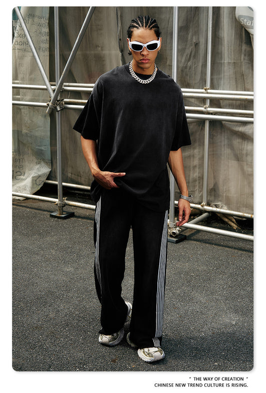 ▶𝔽𝕦𝕤𝕚𝕠𝕟 𝔽𝕠𝕔𝕦𝕤 ⌘𝓦𝓪𝓼𝓱𝓮𝓭 𝔀𝓲𝓷𝓭 ◀2025春夏潮牌ins新款纯棉水洗做舊短袖街頭巴家重磅半袖T恤 TZ-05