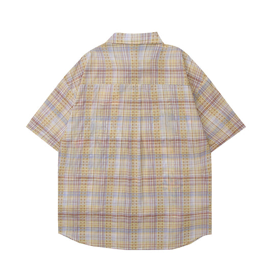 𝔼mbro 𝕊hirt𒉽美式復古水洗卡通圖刺繡牛仔短袖百搭襯衫外套 CH-200