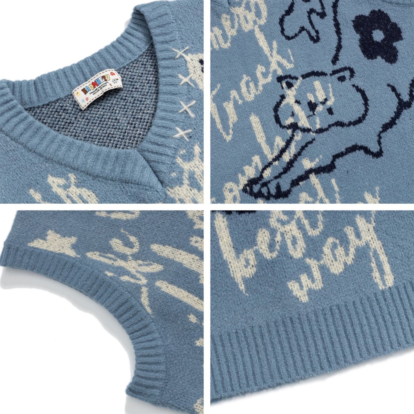 ⓀⓃⒾⓉ𒉽2025秋冬復古貓咪字母V領針織背心N-10