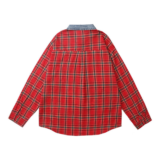 𝔼mbro 𝕊hirt𒉽2025秋冬卡通小貓刺繡寬鬆襯衫外套C-69