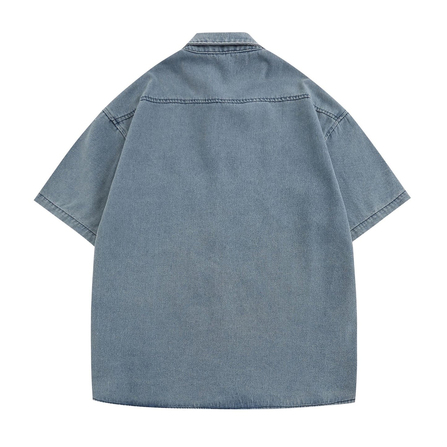 𝔼mbro 𝕊hirt𒉽美式復古夏日椰子風刺繡牛仔寬鬆短袖襯衫外套