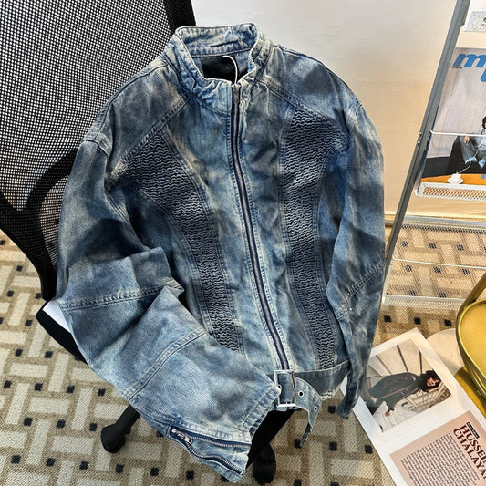snɔoɟ uoı̣snɟ - 做舊牛仔上衣男高级感痞帥美式夾克設計感男外套 Bc-005