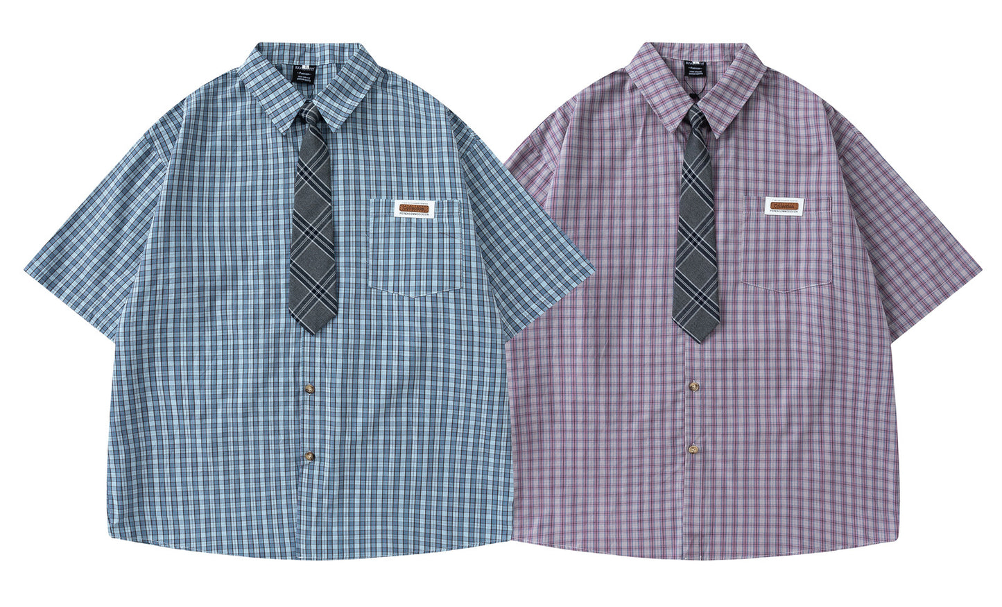 𝕃oose 𝔽it ☞𝟤𝟢𝟤𝟧 ☜領帶系列復古學院風休閒格子襯衫 R-074