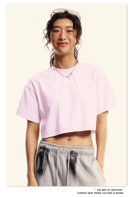 Fierce & Fitted 夏季美式復古做舊辣妹短款T袖N-7 水洗粉色