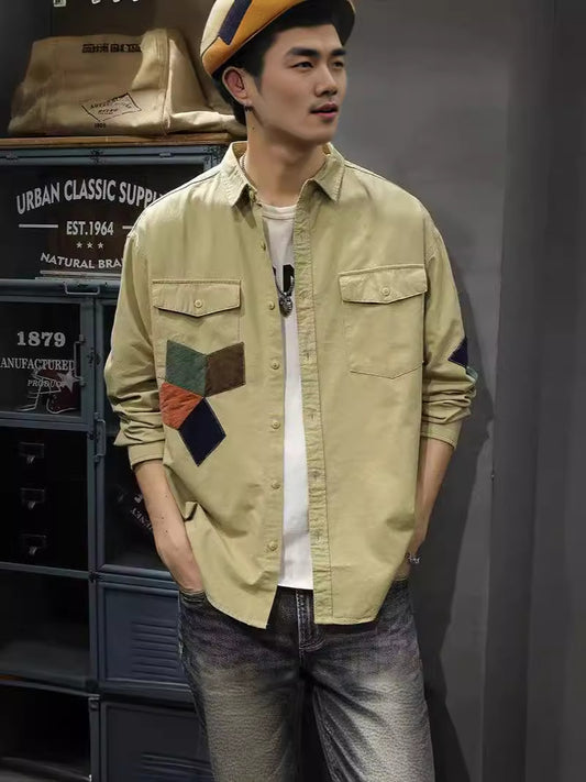 叢林風復古質感拚色設計襯衫 CZ02