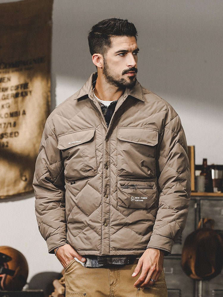 snɔoɟ uoı̣snɟ - 90%白鴨绒羽绒服冬季寬鬆潮流美式工裝襯衫領羽绒夾克保暖外套 FG-348