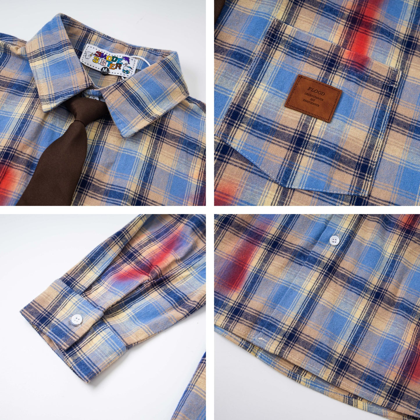 𝔼mbro 𝕊hirt𒉽2025秋冬領帶系列格子寬鬆襯衫M-24