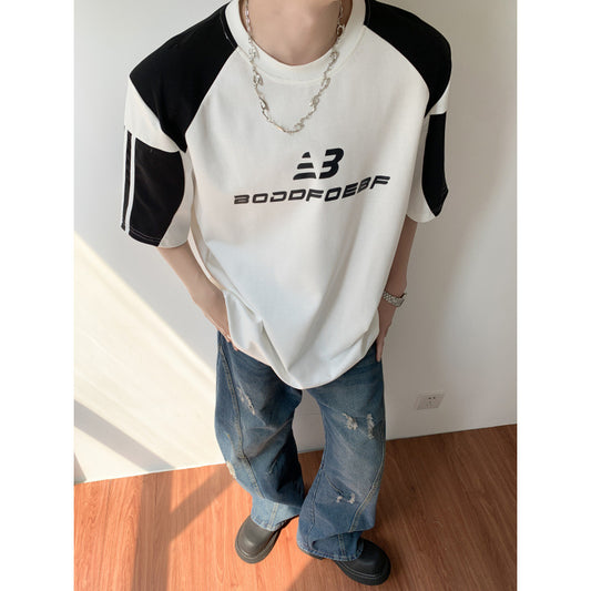 𝔽𝕦𝕤𝕚𝕠𝕟 𝔽𝕠𝕔𝕦𝕤 ✘ 高克重硬挺拼接t恤潮牌痞帥炸街男款夏季白色短袖正肩小領口半袖 W25
