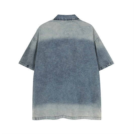 Polo Shirt𒉽美式復古牛仔水洗翻領POLO衫G-80