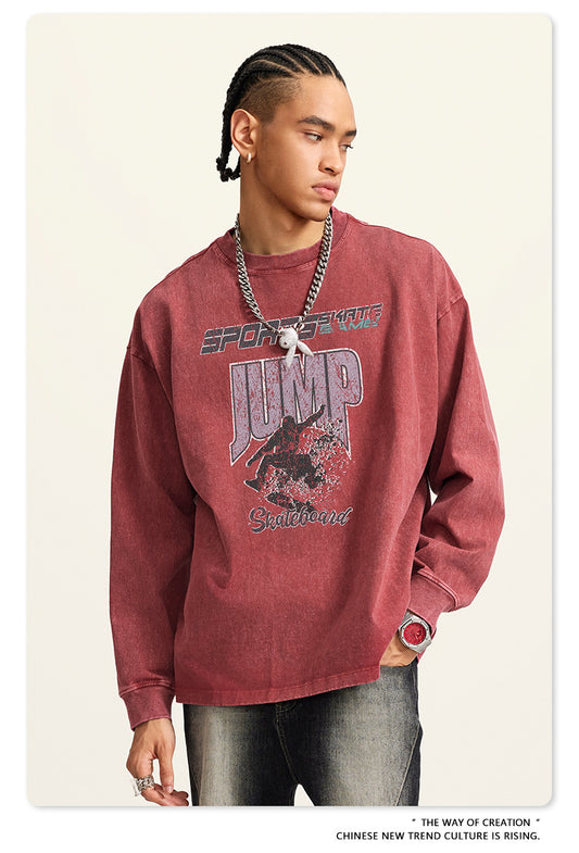 ♛𝔽𝕦𝕤𝕚𝕠𝕟 𝔽𝕠𝕔𝕦𝕤 ♛2025秋冬復古水洗印花大學T W-16