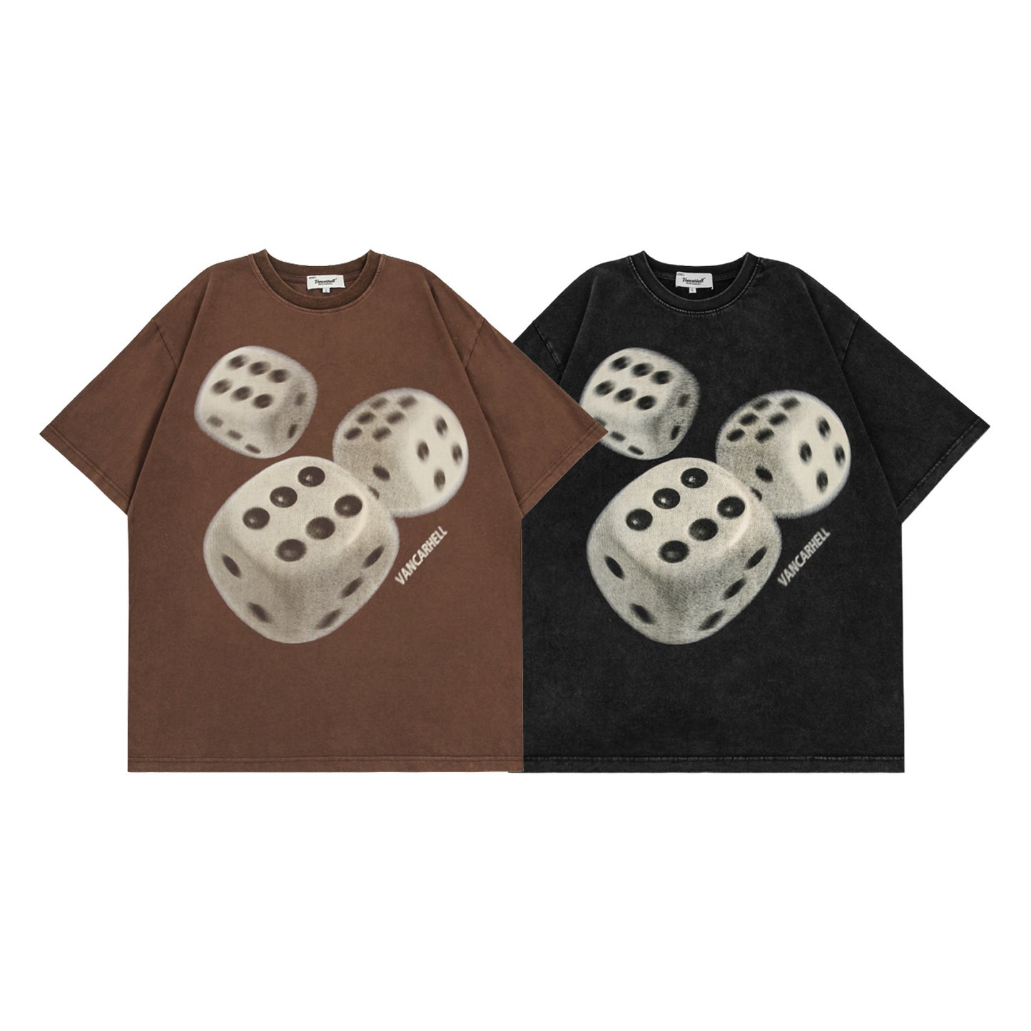 𝕃oose 𝔽it ☞𝟤𝟢𝟤𝟧 ☜美式復古骰子圖案圓領男女中性 T-Shirt寬版上衣 VA-01