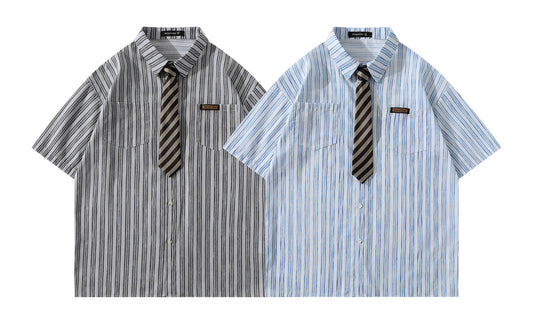 𝕃oose 𝔽it ☞𝟤𝟢𝟤𝟧 ☜領帶系列復古學院風條紋休閒襯衫JD-21