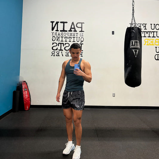 🔆𝔽𝕦𝕤𝕚𝕠𝕟 ☀ 𝔽𝕠𝕔𝕦𝕤 🔆美式YOUNG蟒纹健身短褲男款夏季網眼速乾户外運動跑步訓練沙灘短褲