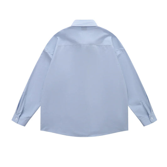 𝔼mbro 𝕊hirt𒉽日式可愛貓咪刺繡設計感百搭襯衫外套(藍色)