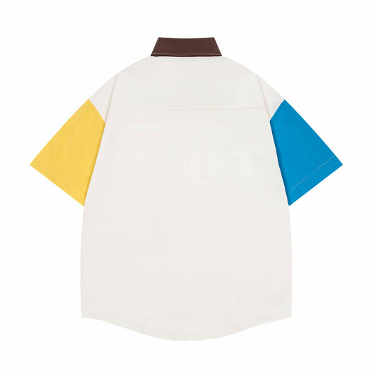 𝔼mbro 𝕊hirt𒉽美式復古趣味動物拼貼刺繡寬鬆襯衫U-33