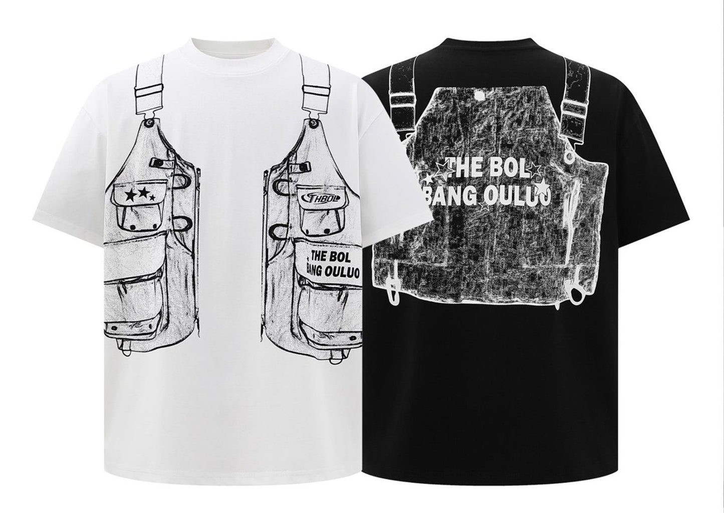 𝕃oose 𝔽it ☞𝟤𝟢𝟤𝟧 ☜美式復古設計感手繪馬甲圓領男女中性 T-Shirt寬版上衣 BA-24