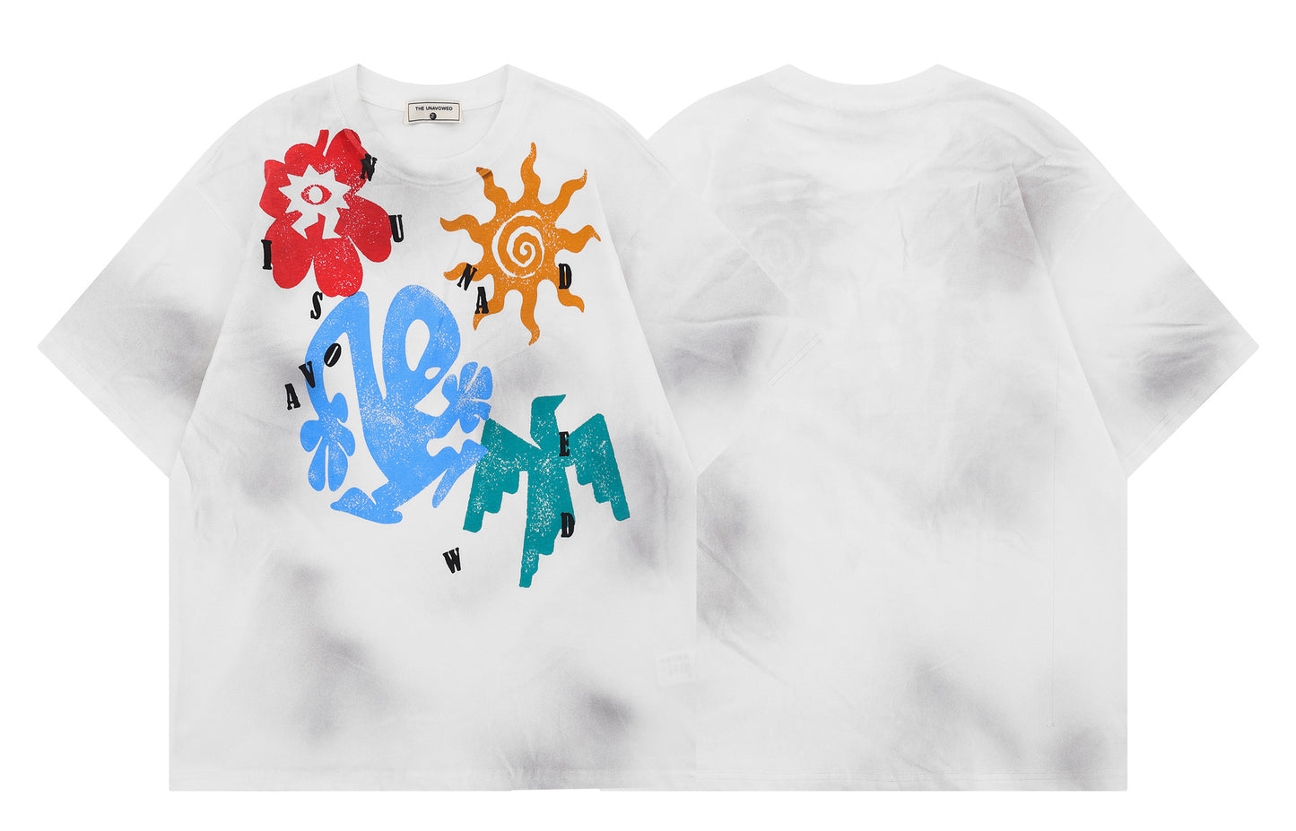 𝕃oose 𝔽it ☞𝟤𝟢𝟤𝟧 ☜美式復古抽象印花圓領寬版上衣T-46