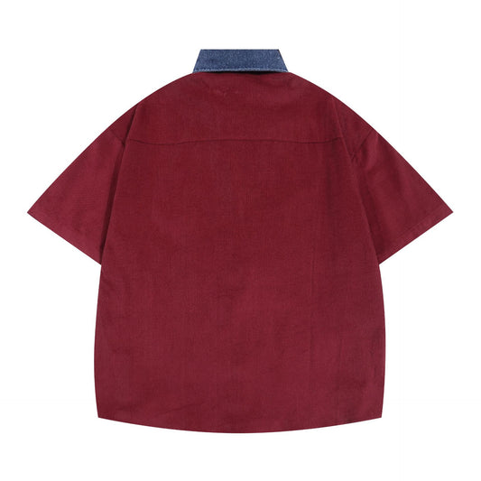 𝔼mbro 𝕊hirt𒉽美式復古水洗圖案刺繡短袖百搭休閒襯衫 3M-2