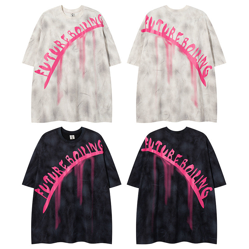 𝕃oose 𝔽it ☞𝟤𝟢𝟤𝟧 ☜美式復古字母印花圓領T-Shirt寬版上衣Y-7