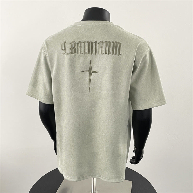 𝔽𝕦𝕤𝕚𝕠𝕟 𝔽𝕠𝕔𝕦𝕤 ✘ 2025新款美式復古刺绣t恤男款簡約高級感穿搭短袖正肩小領短袖 N505