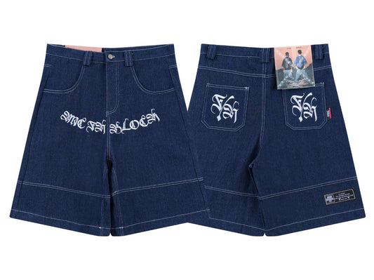 𝔽𝕦𝕤𝕚𝕠𝕟 𝔽𝕠𝕔𝕦𝕤 -ᴄʜɪᴄᴀɴᴏ♠︎悍匪♠︎ 美版重磅過膝七分褲電绣寬鬆牛仔短褲