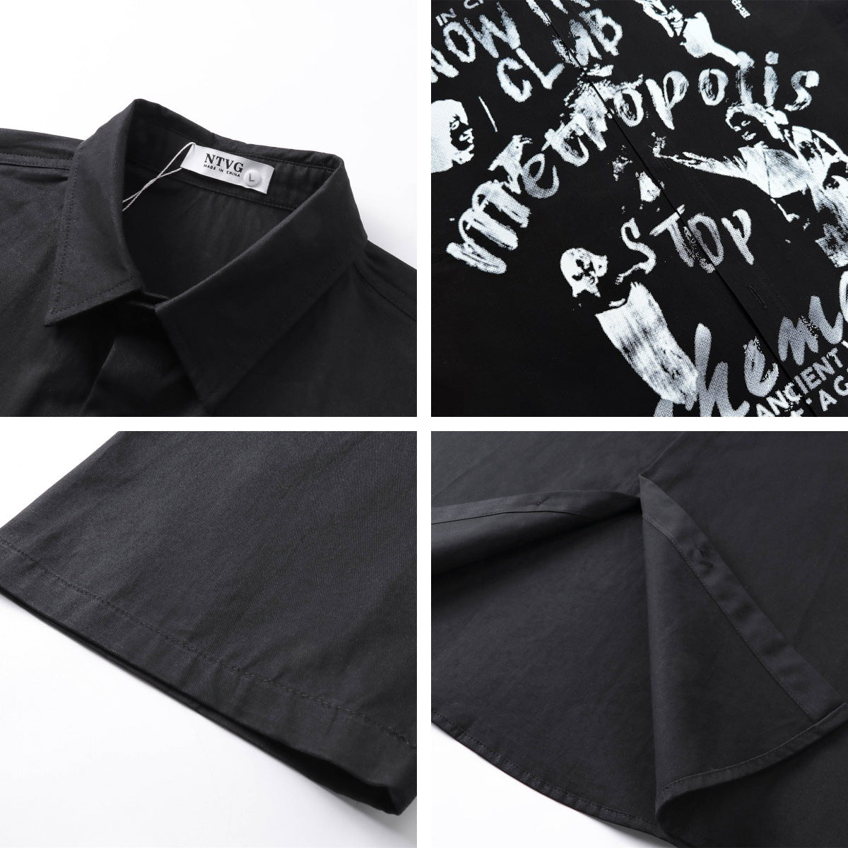 𝕃oose 𝔽it ☞𝟤𝟢𝟤𝟧 ☜美式復古圖案印花百搭休閒寬鬆襯衫 (黑色)