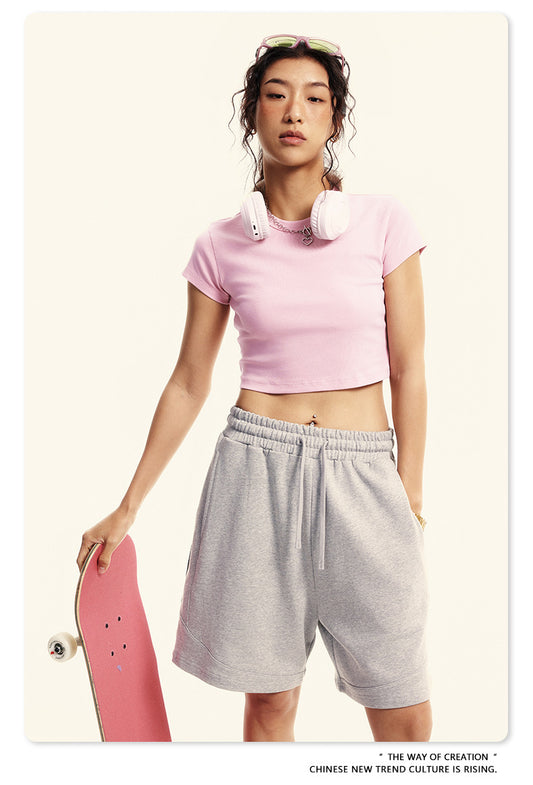 Fierce & Fitted 美式夏季修身素面短版上衣18 粉色