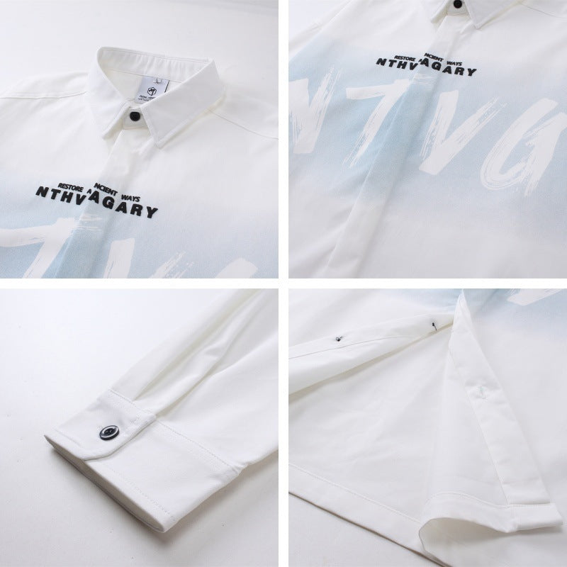 𝔼mbro 𝕊hirt𒉽秋冬長袖復古印花寬鬆襯衫NT-93