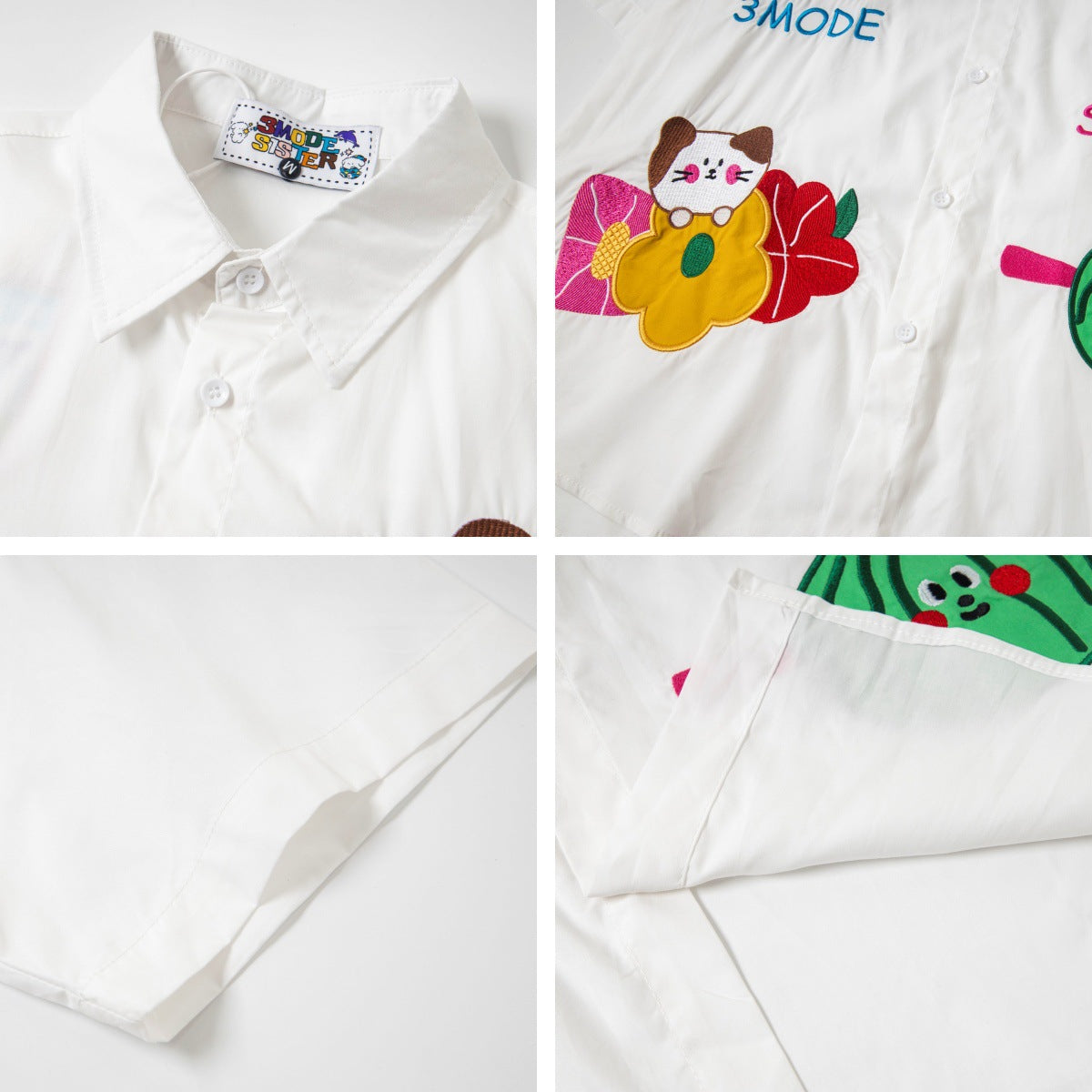 𝔼mbro 𝕊hirt𒉽美式復古可愛卡通刺繡短袖寬鬆襯衫MO-37