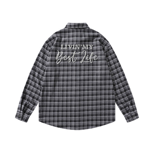 𝔼mbro 𝕊hirt𒉽2025秋冬復古格子寬鬆襯衫外套JD-2