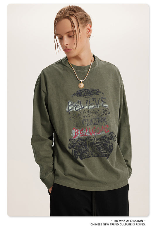 ♛𝔽𝕦𝕤𝕚𝕠𝕟 𝔽𝕠𝕔𝕦𝕤 ♛2025秋冬復古水洗印花大學T W-12