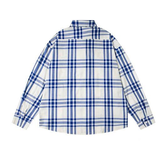 𝔼mbro 𝕊hirt𒉽2025秋冬卡通刺繡格子寬鬆襯衫M-11