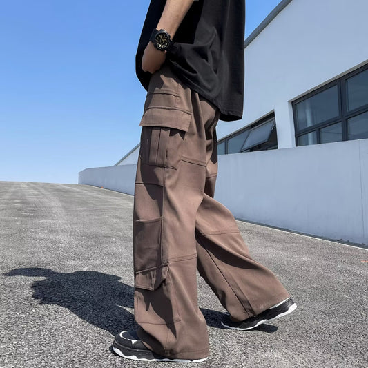 𖥟 𝔽𝕦𝕤𝕚𝕠𝕟 𝔽𝕠𝕔𝕦𝕤 ▓ 𝖜𝖔𝖗𝖐 𝖈𝖑𝖔𝖙𝖍𝖊𝖘 𖢘工裝褲夏季新款高街ins潮牌時尚多口袋休閒褲中性風寬鬆直筒褲 D-11