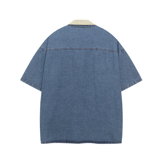 𝔼mbro 𝕊hirt𒉽美式復古趣味卡通刺繡牛仔休閒襯衫外套 I-727