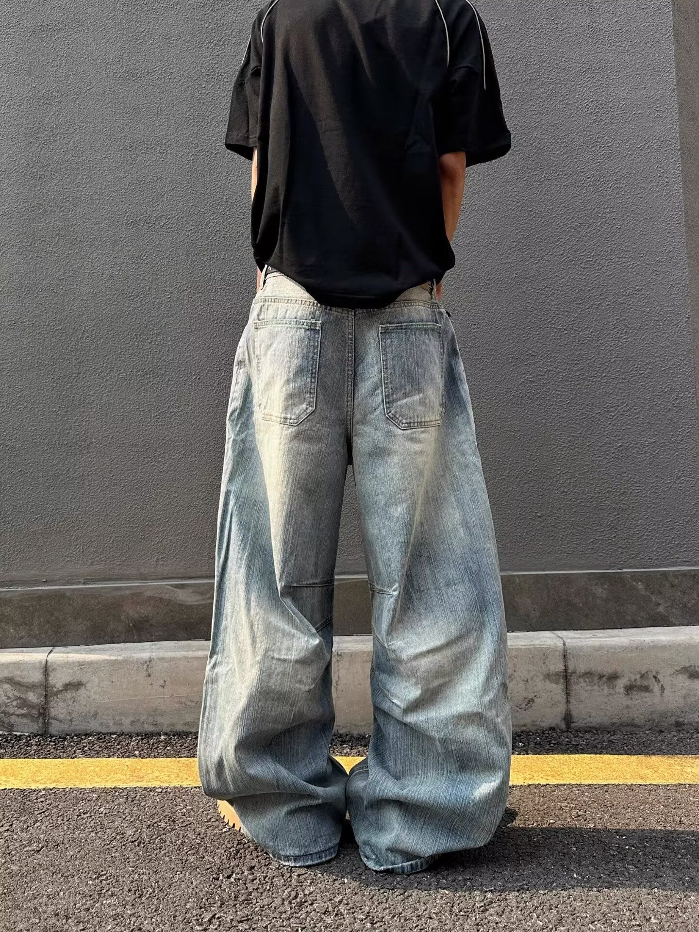 Cleanfit 美式復古直筒摺皺牛仔褲