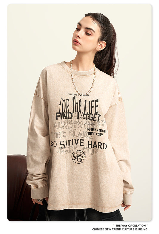 ♛𝔽𝕦𝕤𝕚𝕠𝕟 𝔽𝕠𝕔𝕦𝕤 ♛2025秋冬復古水洗印花大學T W-10