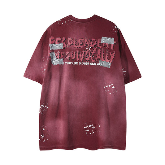 𝕃oose 𝔽it ☞𝟤𝟢𝟤𝟧 ☜美式復古渲染系列噴繪卡通印花男女中性 T-Shirt寬版上衣FY-10