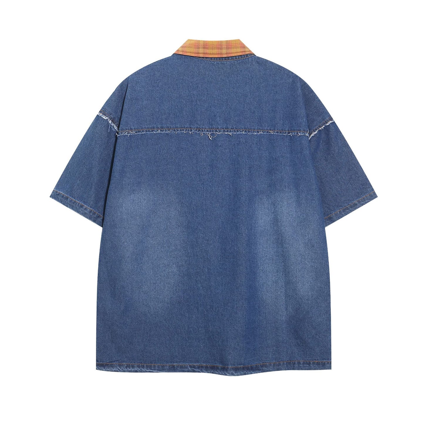 𝔼mbro 𝕊hirt𒉽美式復古Cookie字母刺繡牛仔寬鬆短袖襯衫外套