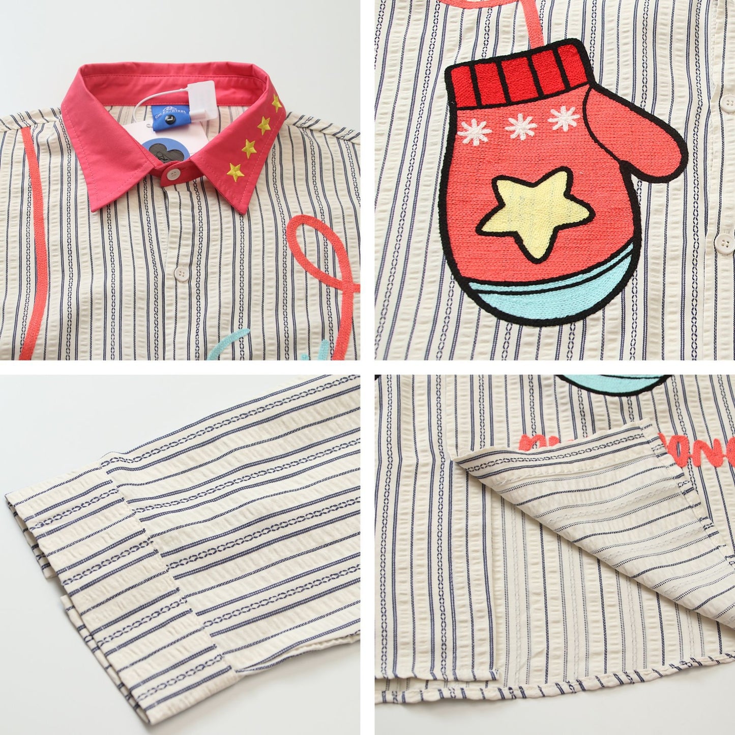 𝔼mbro 𝕊hirt𒉽2025秋冬撞色條紋手套刺繡襯衫C-98