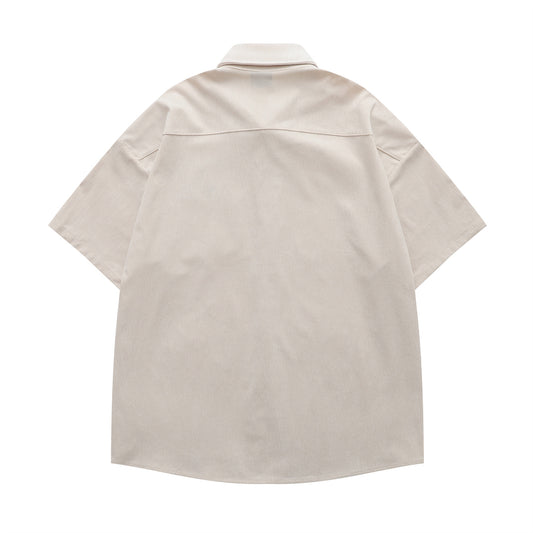 𝔼mbro 𝕊hirt𒉽美式復古趣味卡通燈芯絨短袖寬鬆襯衫 YD-86