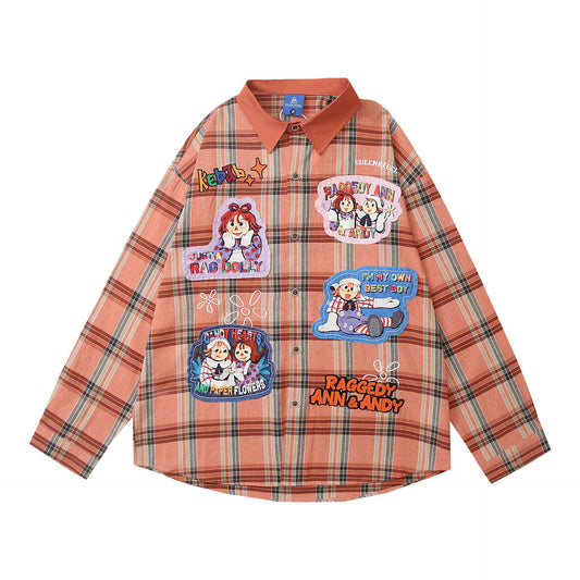 𝔼mbro 𝕊hirt𒉽2025秋冬可愛圖案刺繡寬鬆襯衫外套 C-92